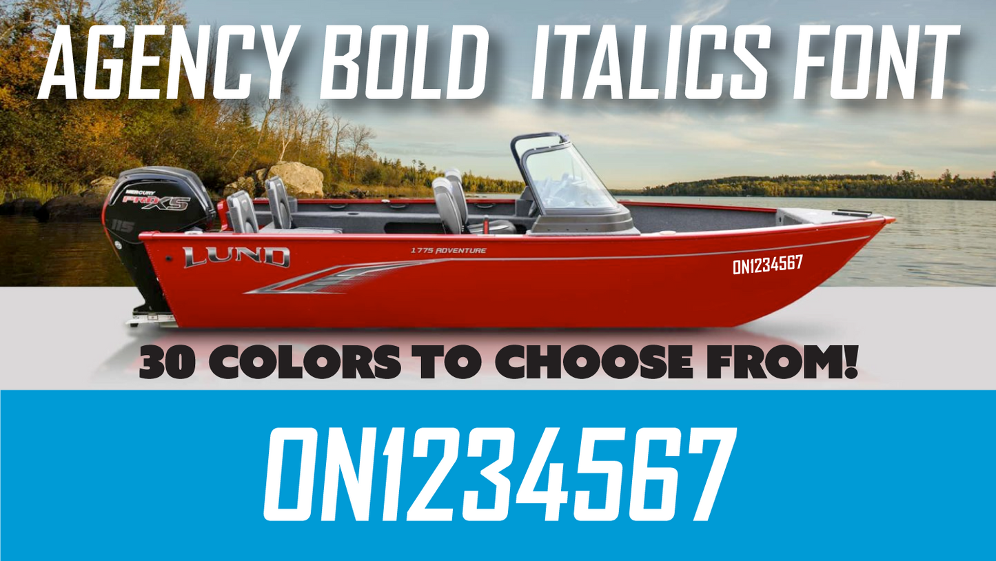 3 inch AGENCY BOLD ITALICS font Watercraft numbers | with FREE squeegee