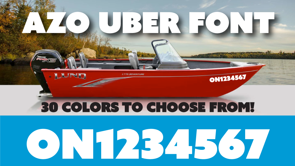 3 inch AZO UBER font Watercraft numbers | with FREE squeegee